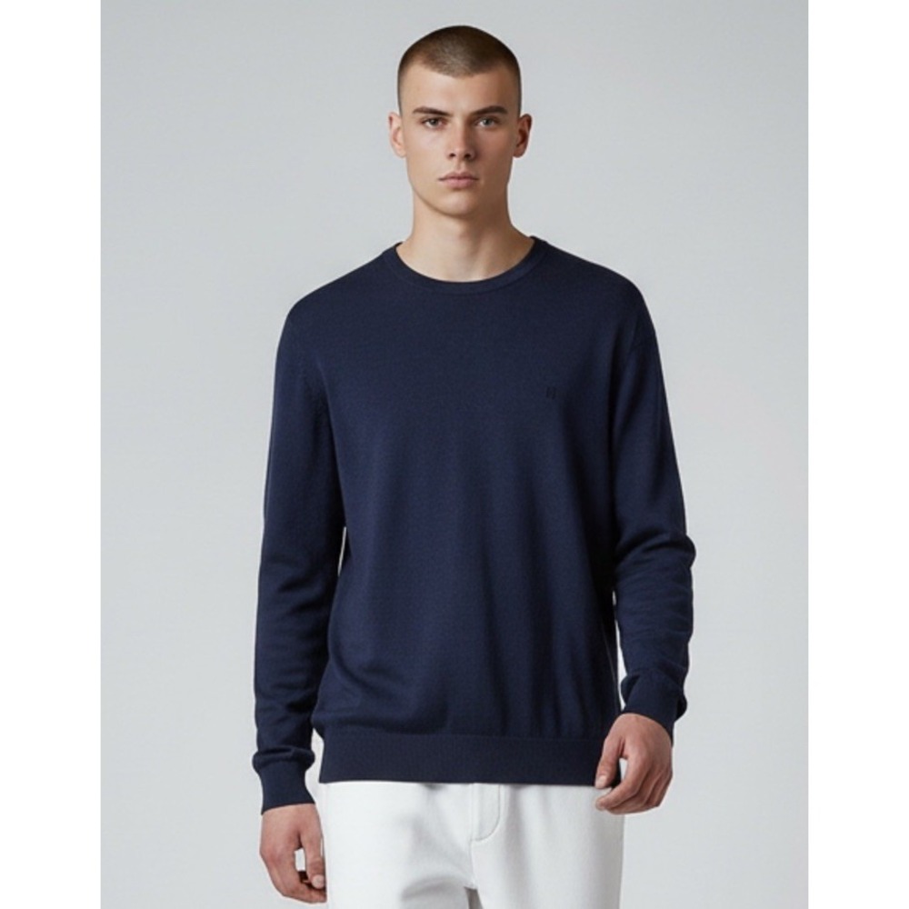 Les Deux Sweater Mens XL Navy Greyson Merino Wool Pullover Crew Neck Knit Luxury